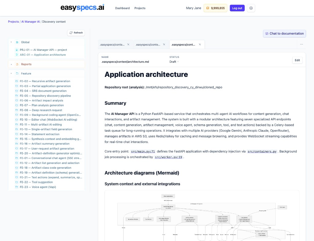 EasySpecs knowledge tree Product can browse for feature behaviour without engineering